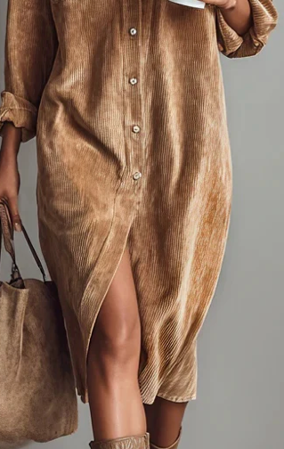 Camellia - Rochie din catifea cu închidere cu un singur nasture.