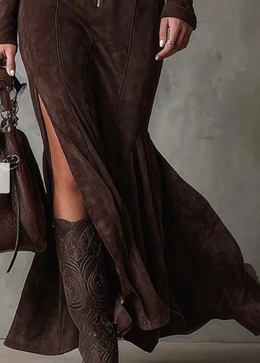 Terra di Siena - Rochie lungă vintage cu curea