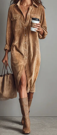 Camellia - Rochie din catifea cu închidere cu un singur nasture.